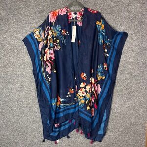 NEW Woven Heart Navy Floral Tassel Kimono Cardigan One Size